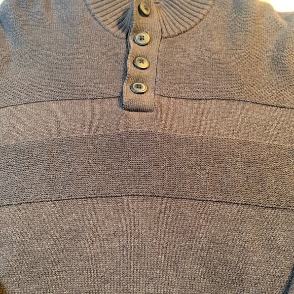 Haggar - Chocolate Brown knit partial button pullover sweater, L Ribbed Neck Cuf - Picture 5 of 11